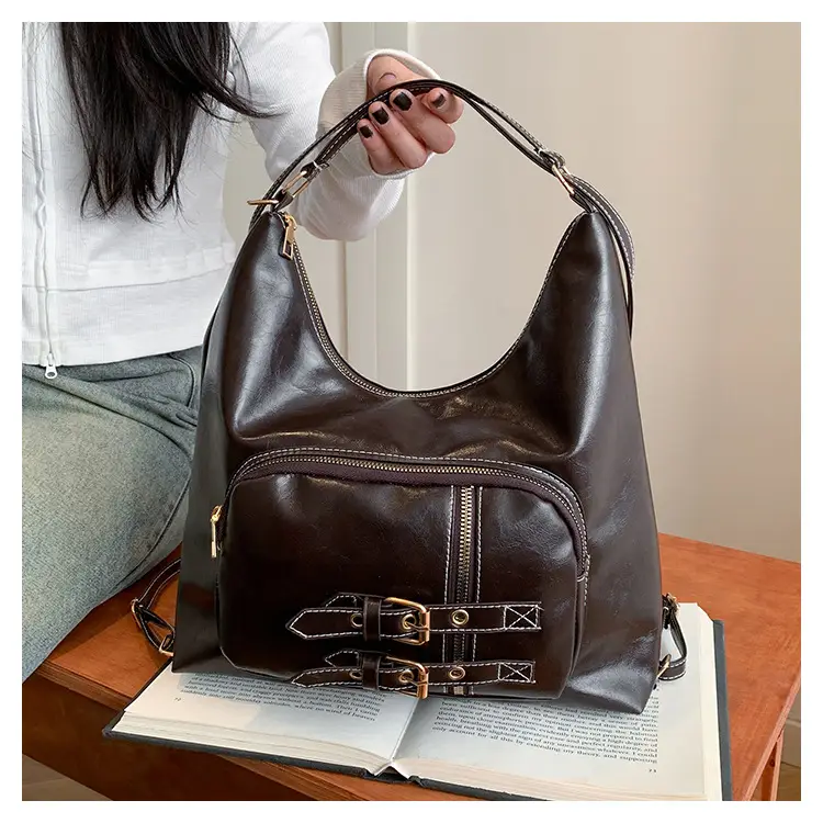2026 Mori Women's Brown Shoulder Bag with Belt Buckle — feature 10