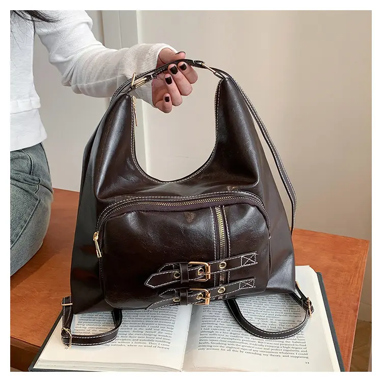 2026 Mori Women's Brown Shoulder Bag with Belt Buckle — feature 11
