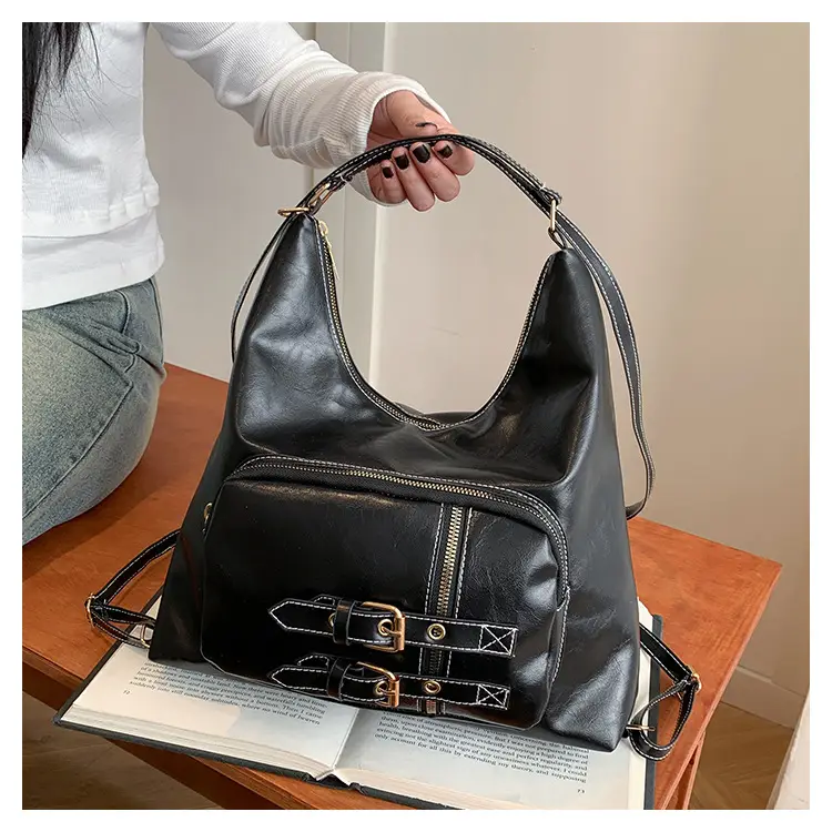 2026 Mori Women's Brown Shoulder Bag with Belt Buckle — feature 12