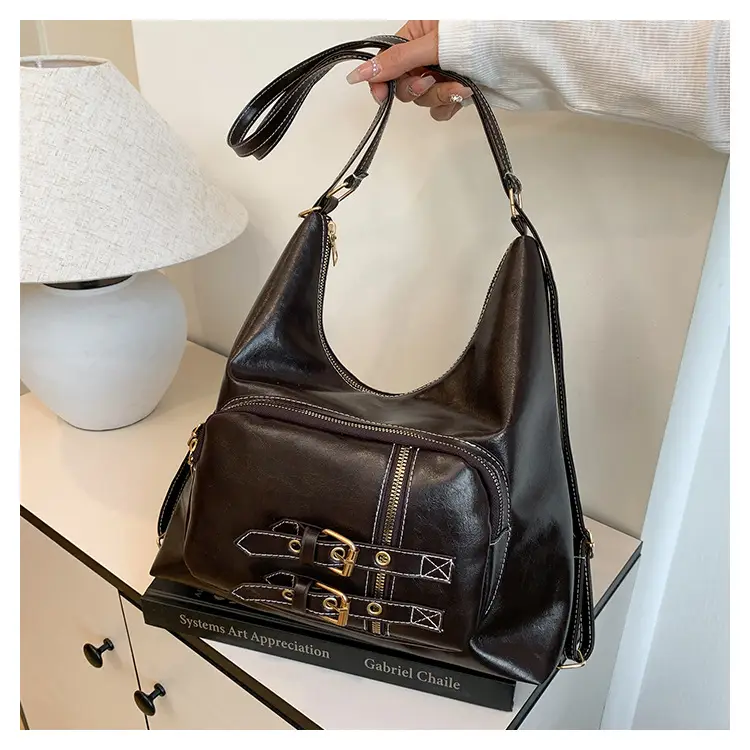 2026 Mori Women's Brown Shoulder Bag with Belt Buckle — feature 14