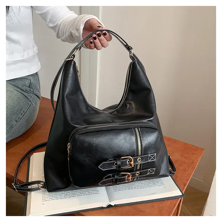 2026 Mori Women's Brown Shoulder Bag with Belt Buckle — feature 18