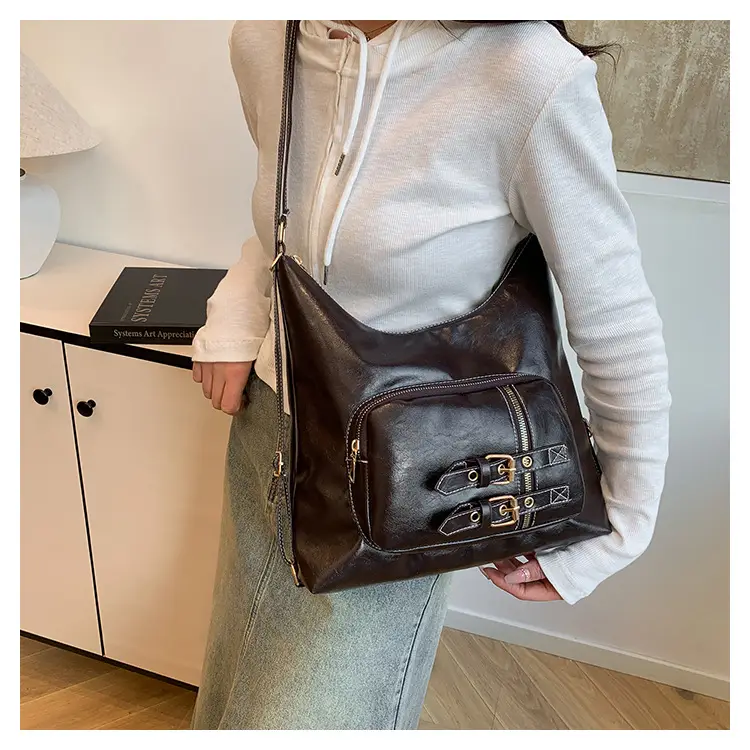 2026 Mori Women's Brown Shoulder Bag with Belt Buckle — feature 21