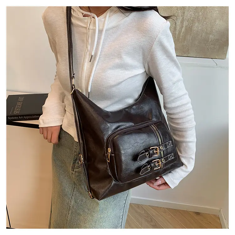 2026 Mori Women's Brown Shoulder Bag with Belt Buckle — feature 22