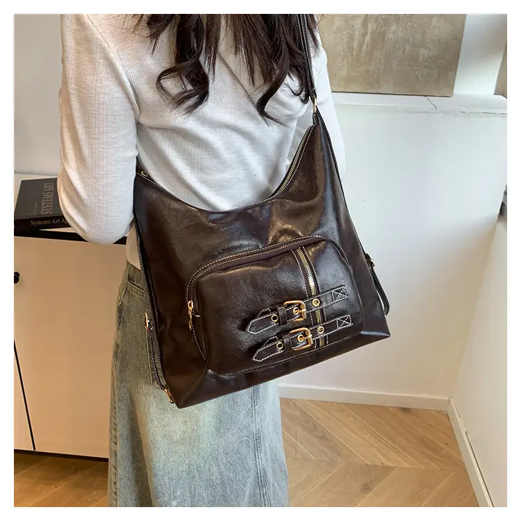 2026 Mori Women's Brown Shoulder Bag with Belt Buckle — feature 23