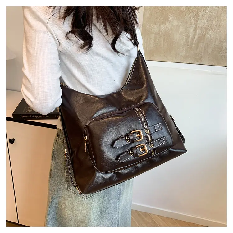 2026 Mori Women's Brown Shoulder Bag with Belt Buckle — feature 24