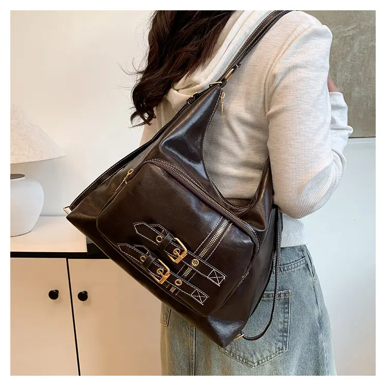 2026 Mori Women's Brown Shoulder Bag with Belt Buckle — feature 26