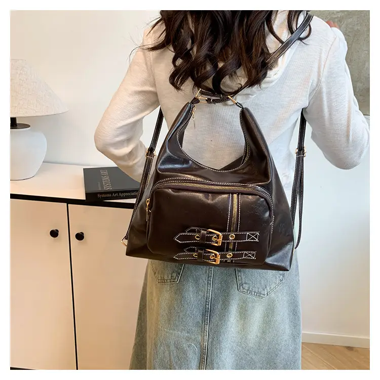 2026 Mori Women's Brown Shoulder Bag with Belt Buckle — feature 29