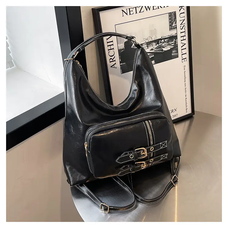 2026 Mori Women's Brown Shoulder Bag with Belt Buckle — feature 33