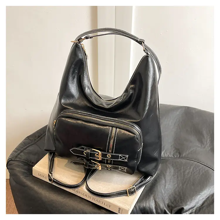 2026 Mori Women's Brown Shoulder Bag with Belt Buckle — feature 34
