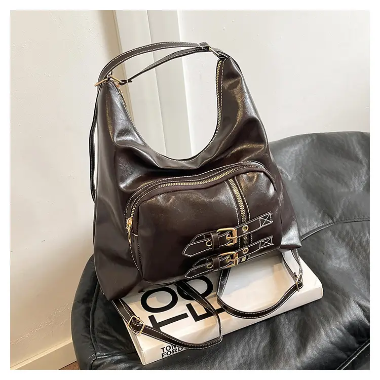 2026 Mori Women's Brown Shoulder Bag with Belt Buckle — feature 36