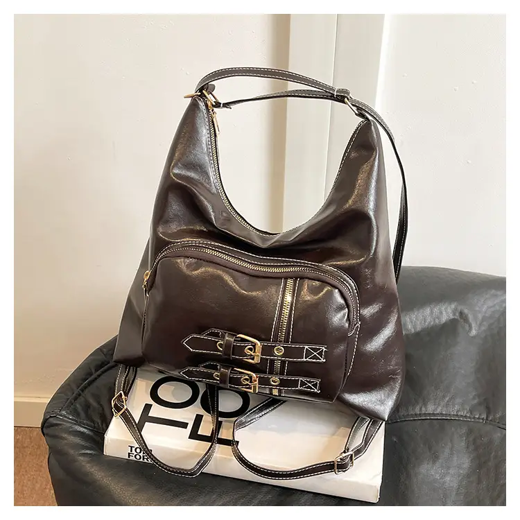 2026 Mori Women's Brown Shoulder Bag with Belt Buckle — feature 37