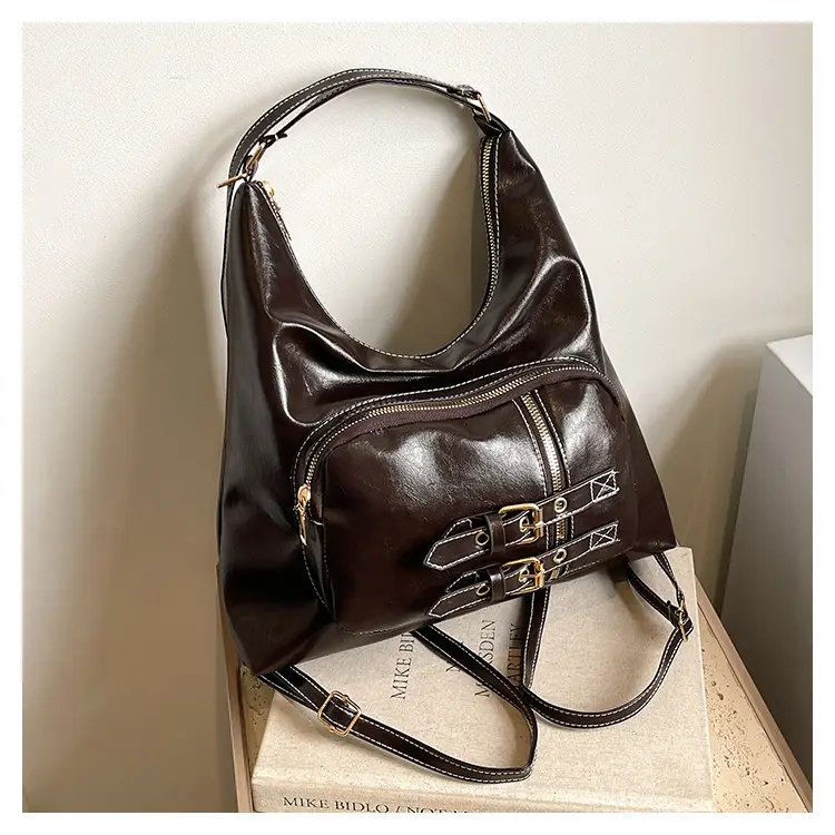 2026 Mori Women's Brown Shoulder Bag with Belt Buckle — feature 38