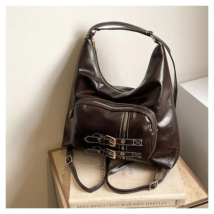 2026 Mori Women's Brown Shoulder Bag with Belt Buckle — feature 39