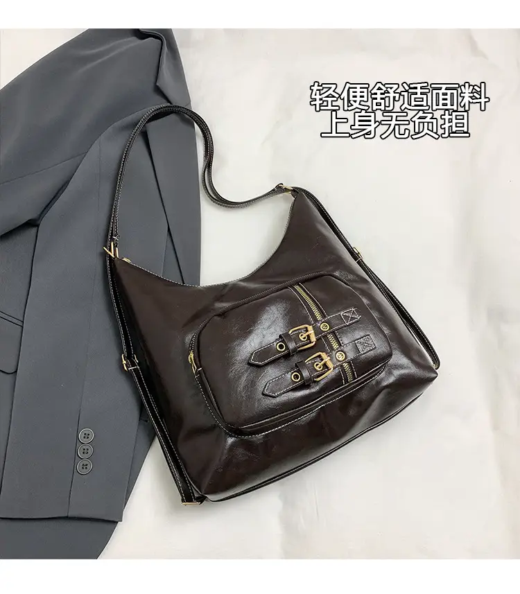 2026 Mori Women's Brown Shoulder Bag with Belt Buckle — feature 4