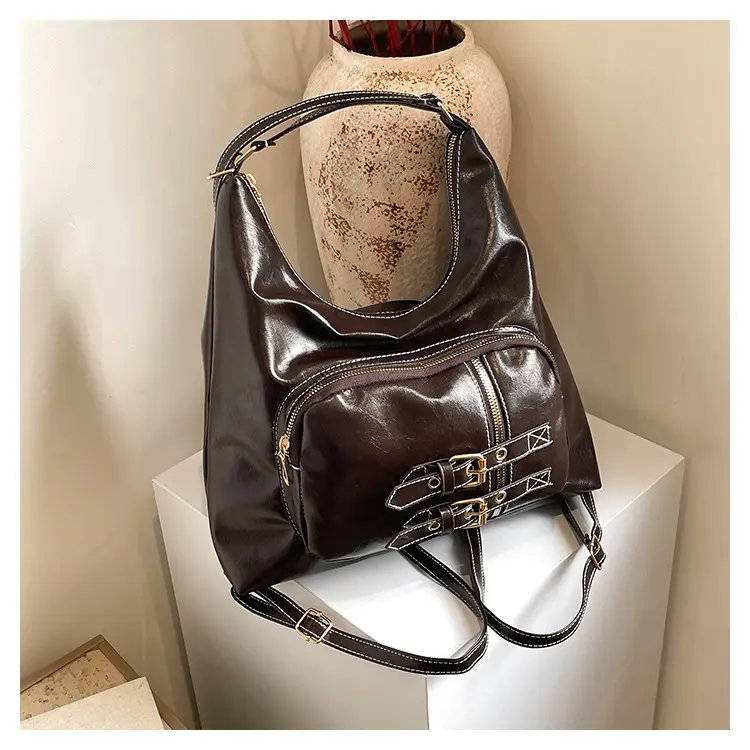 2026 Mori Women's Brown Shoulder Bag with Belt Buckle — feature 40