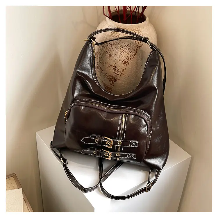 2026 Mori Women's Brown Shoulder Bag with Belt Buckle — feature 41