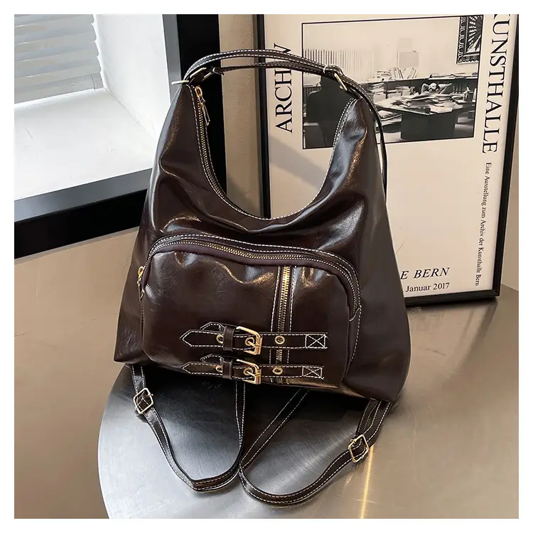 2026 Mori Women's Brown Shoulder Bag with Belt Buckle — feature 43