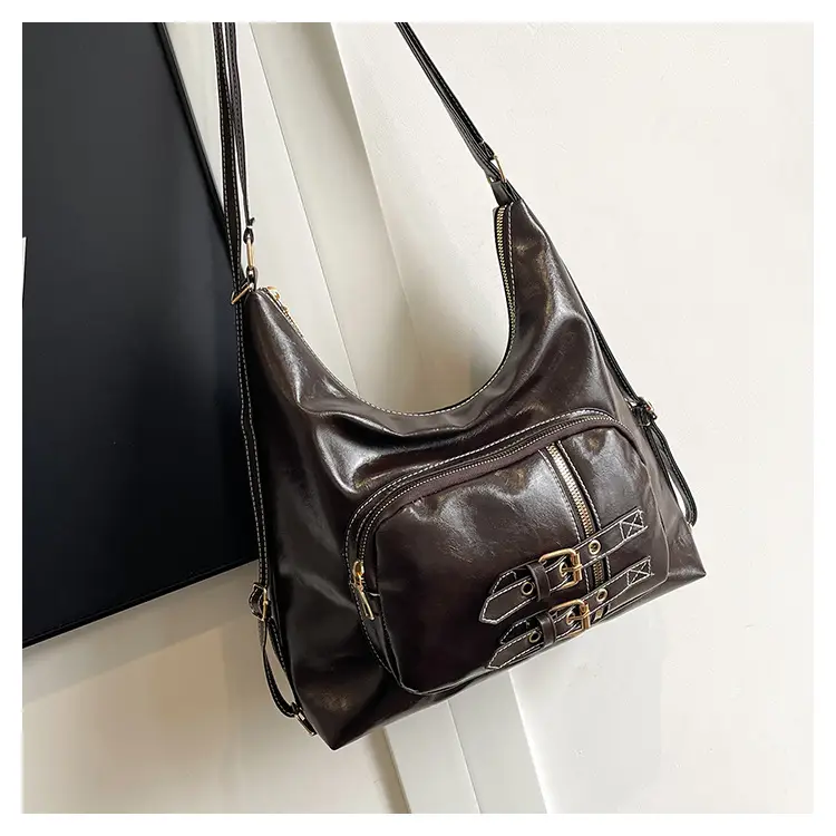 2026 Mori Women's Brown Shoulder Bag with Belt Buckle — feature 44