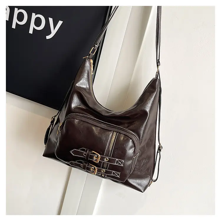 2026 Mori Women's Brown Shoulder Bag with Belt Buckle — feature 45
