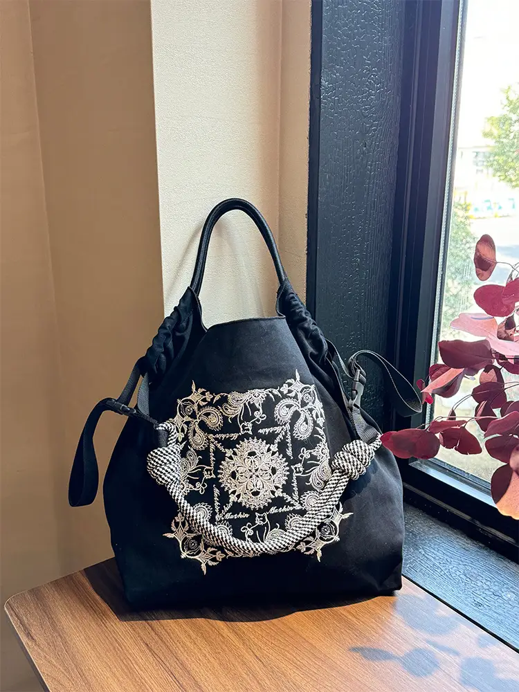 Women Embroidered Waterproof Shoulder Bag Black - Image 20