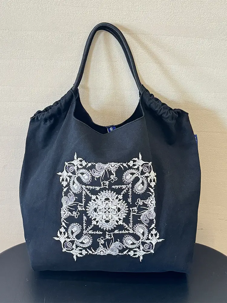 Women Embroidered Waterproof Shoulder Bag Black - Image 21