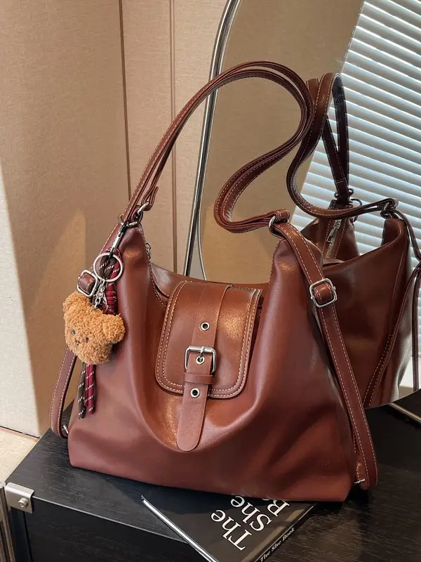 Vintage Brown Leather Shoulder Crossbody Bag for Women - Image 10