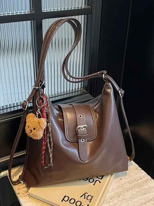 Vintage Brown Leather Shoulder Crossbody Bag for Women - Image 12