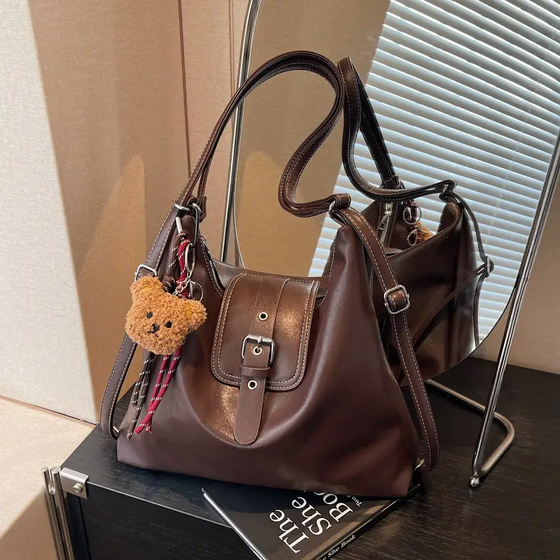 Vintage Brown Leather Shoulder Crossbody Bag for Women - Image 3