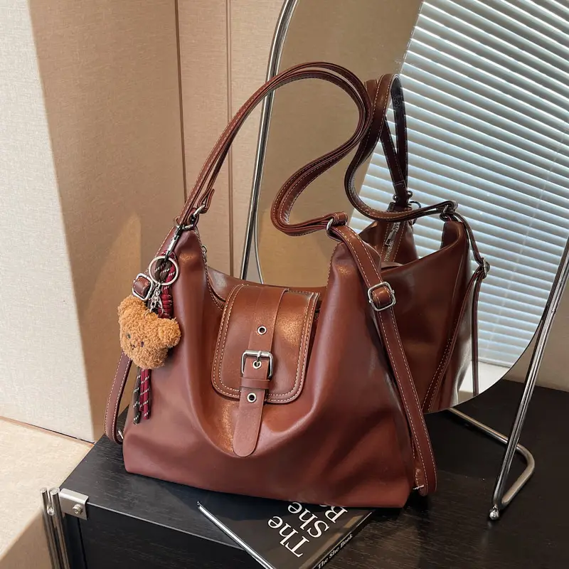 Vintage Brown Leather Shoulder Crossbody Bag for Women - Image 4
