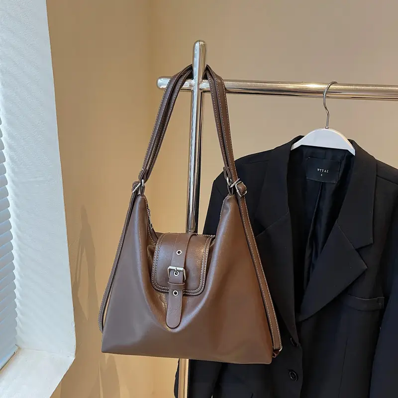Vintage Brown Leather Shoulder Crossbody Bag for Women - Image 6