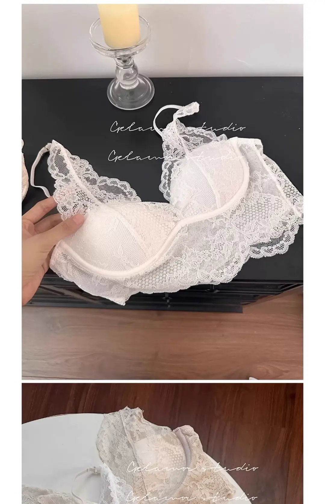 French Lace Push-Up Camisole Bra Set White No Steel Ring — feature 27