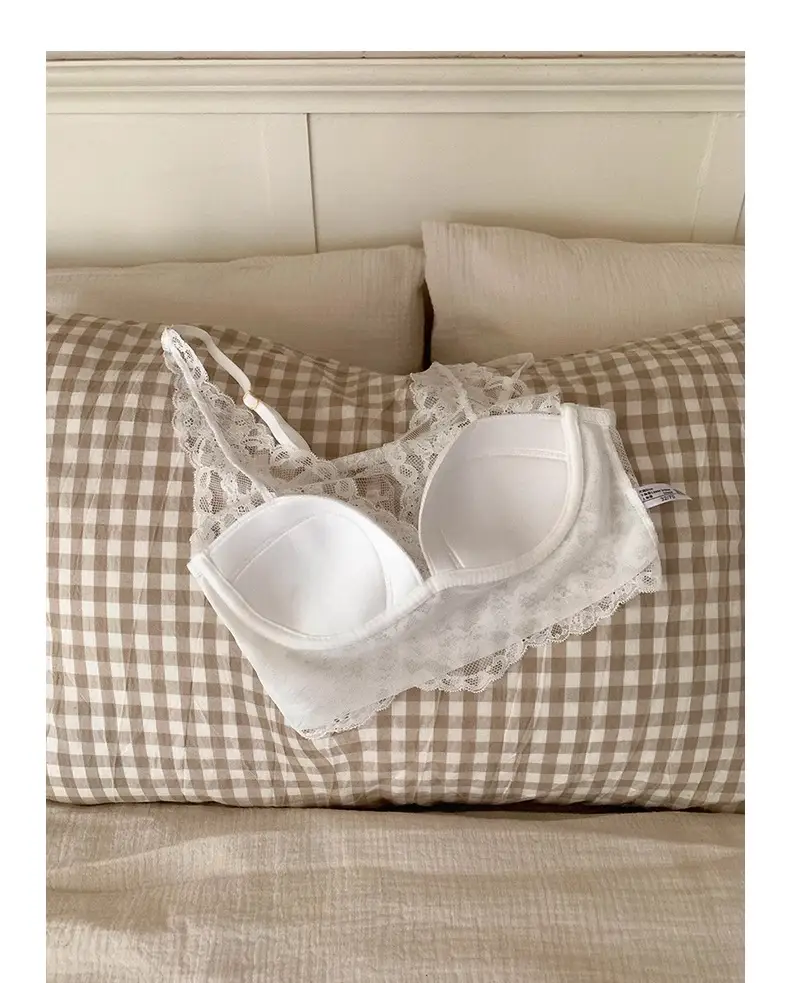 French Lace Push-Up Camisole Bra Set White No Steel Ring — feature 29