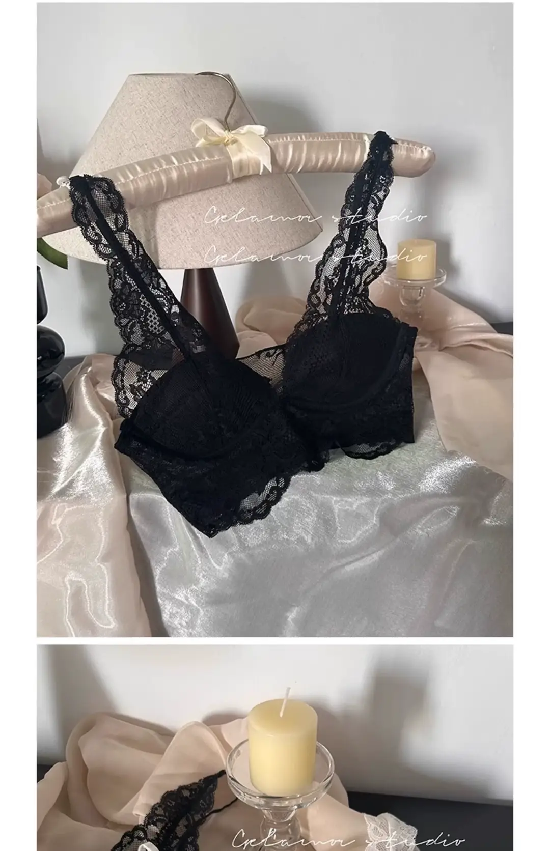 French Lace Push-Up Camisole Bra Set White No Steel Ring — feature 30