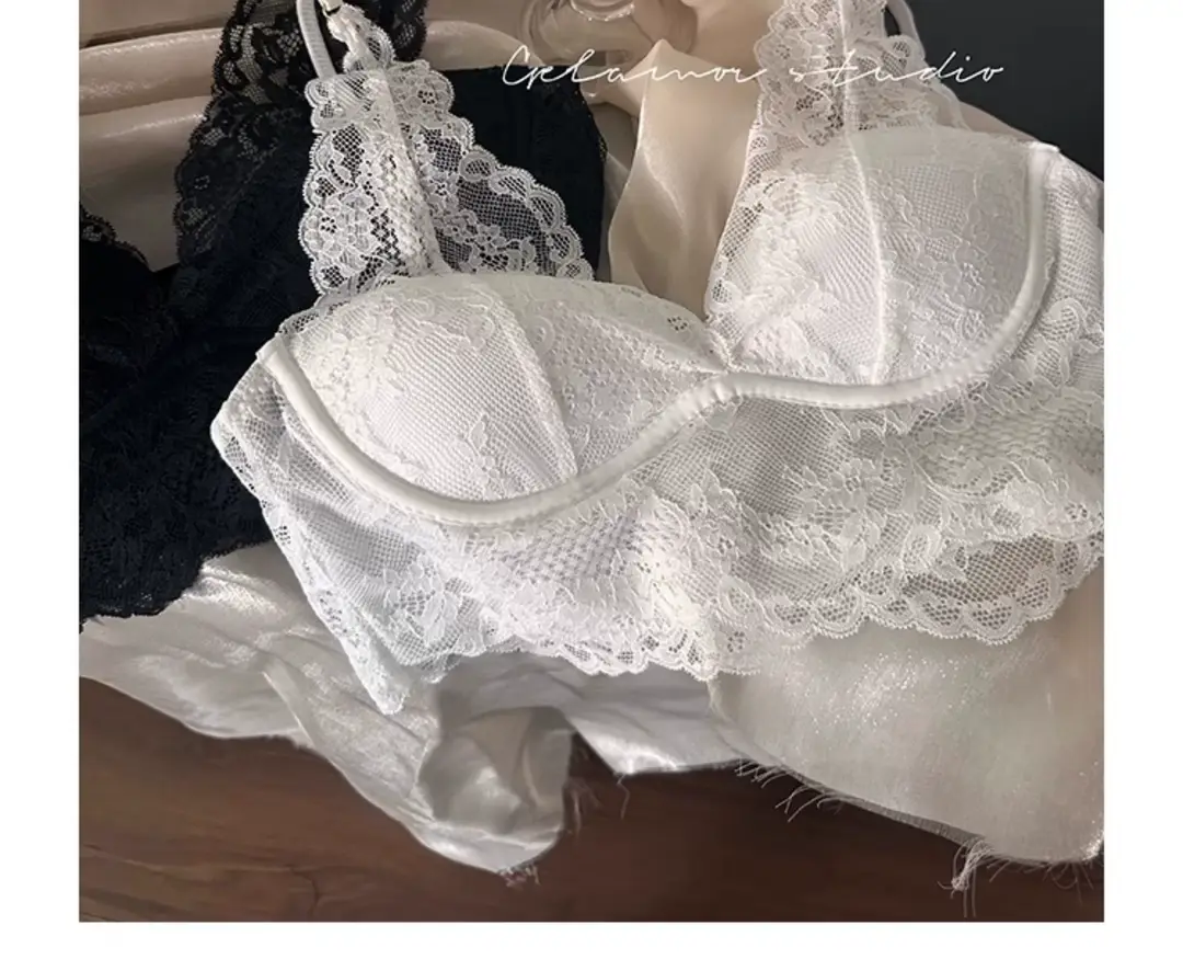 French Lace Push-Up Camisole Bra Set White No Steel Ring — feature 31