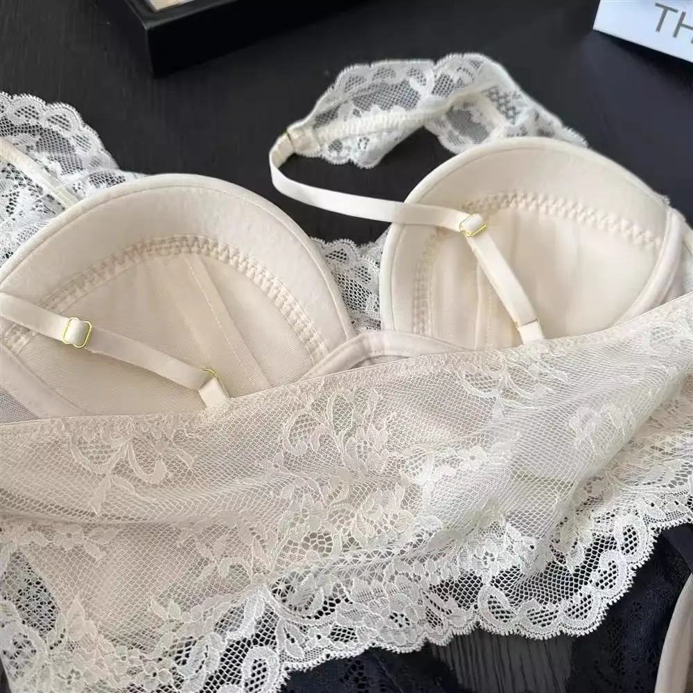 French Lace Push-Up Camisole Bra Set White No Steel Ring — feature 33