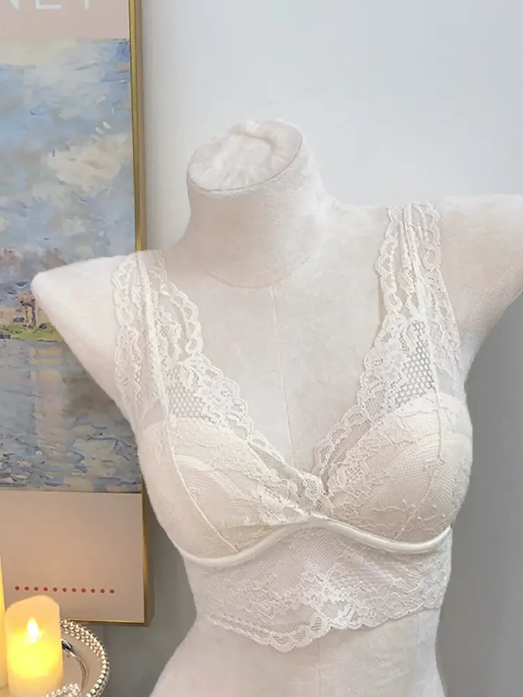 French Lace Push-Up Camisole Bra Set White No Steel Ring — feature 9