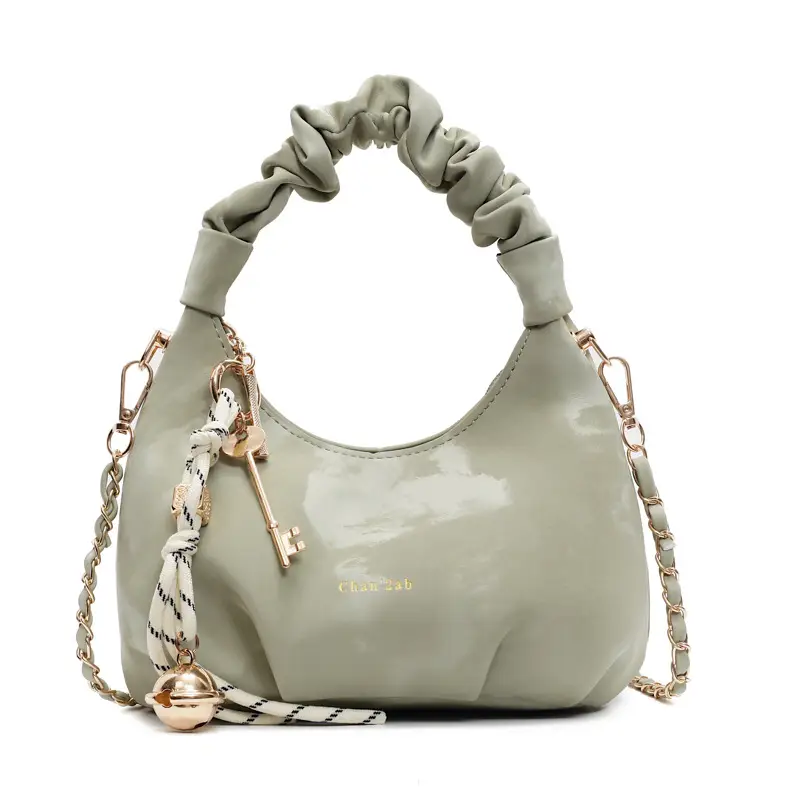 Women Pleated Shoulder Bag Beige Gold Chain 2025 - Image 4