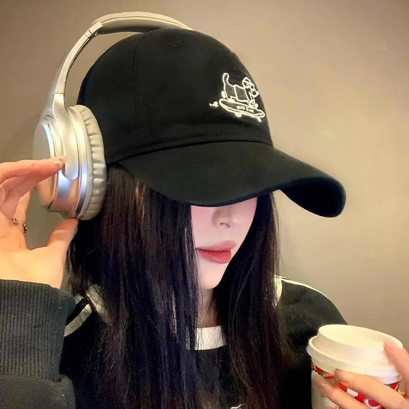 Puppy Embroidered Baseball Cap Women Korean Style Black Wide Brim Big Face Showface Small Hat - Image 4