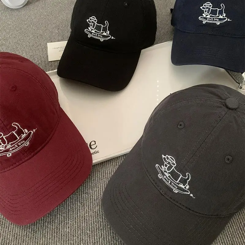 Puppy Embroidered Baseball Cap Women Korean Style Black Wide Brim Big Face Showface Small Hat - Image 5