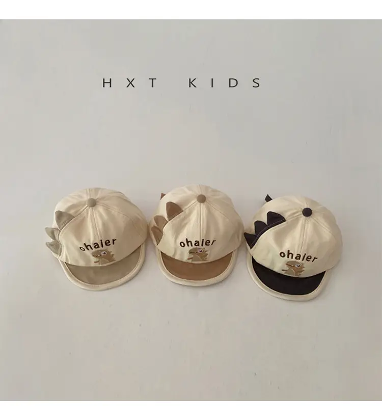 Baby Cap Soft Brim Dinosaur Embroidered Beige — feature 2