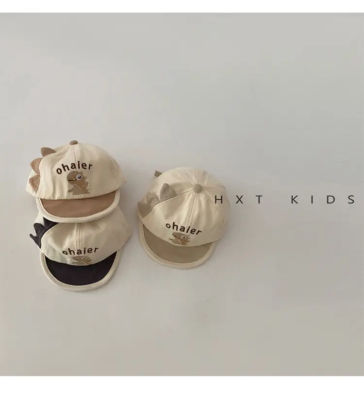 Baby Cap Soft Brim Dinosaur Embroidered Beige — feature 3