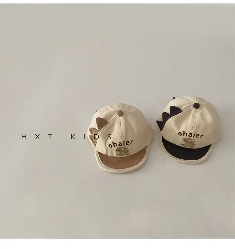 Baby Cap Soft Brim Dinosaur Embroidered Beige — feature 4