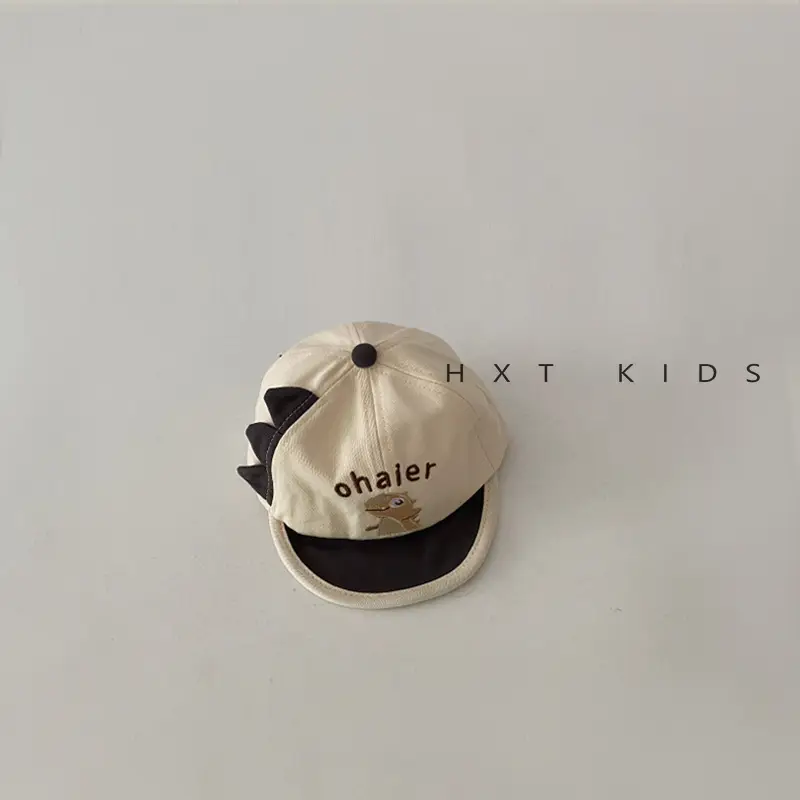 Baby Cap Soft Brim Dinosaur Embroidered Beige - Image 2