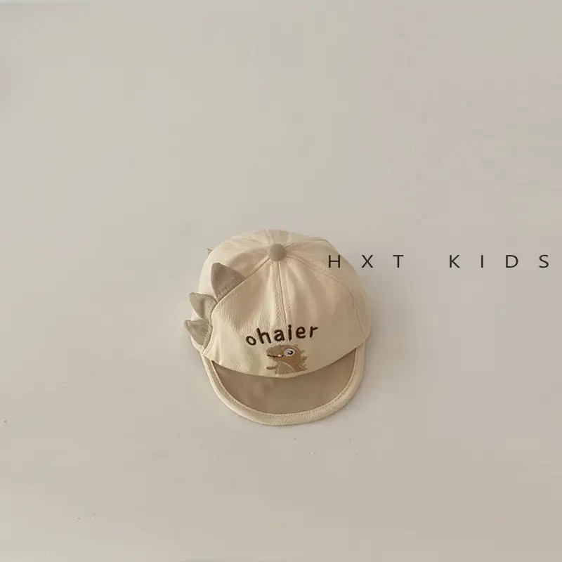 Baby Cap Soft Brim Dinosaur Embroidered Beige - Image 3