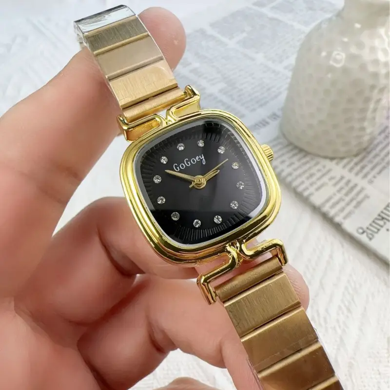 Square Watch for Women Gold Rose Gold Stainless Steel Band - Image 9