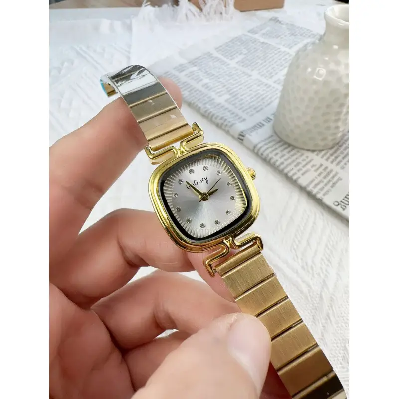 Square Watch for Women Gold Rose Gold Stainless Steel Band - Image 3