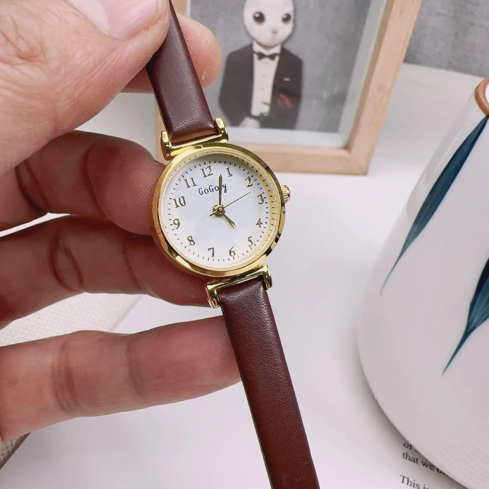 Women's Brown Leather Watch with Gold Dial - Image 8
