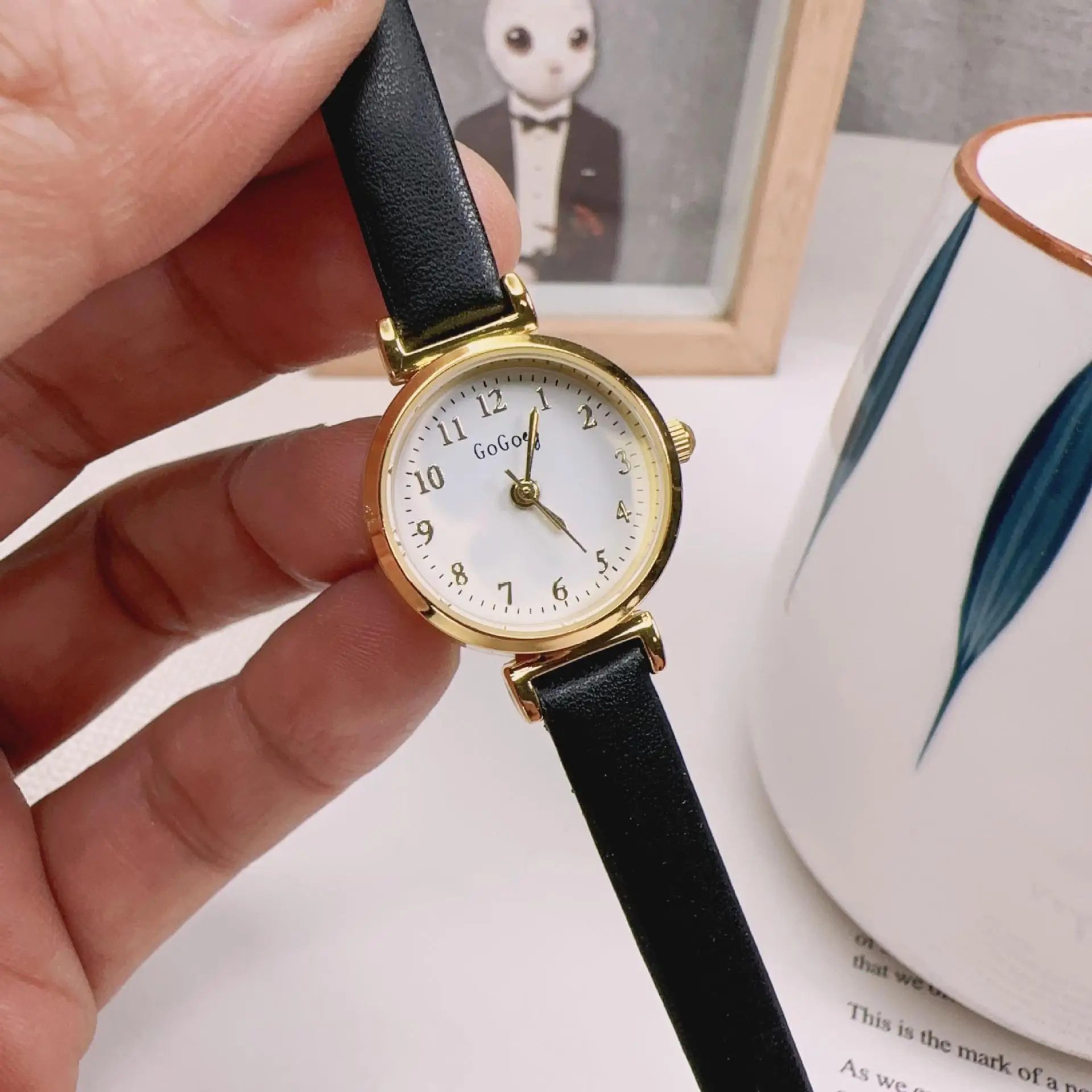 Women's Brown Leather Watch with Gold Dial - Image 2