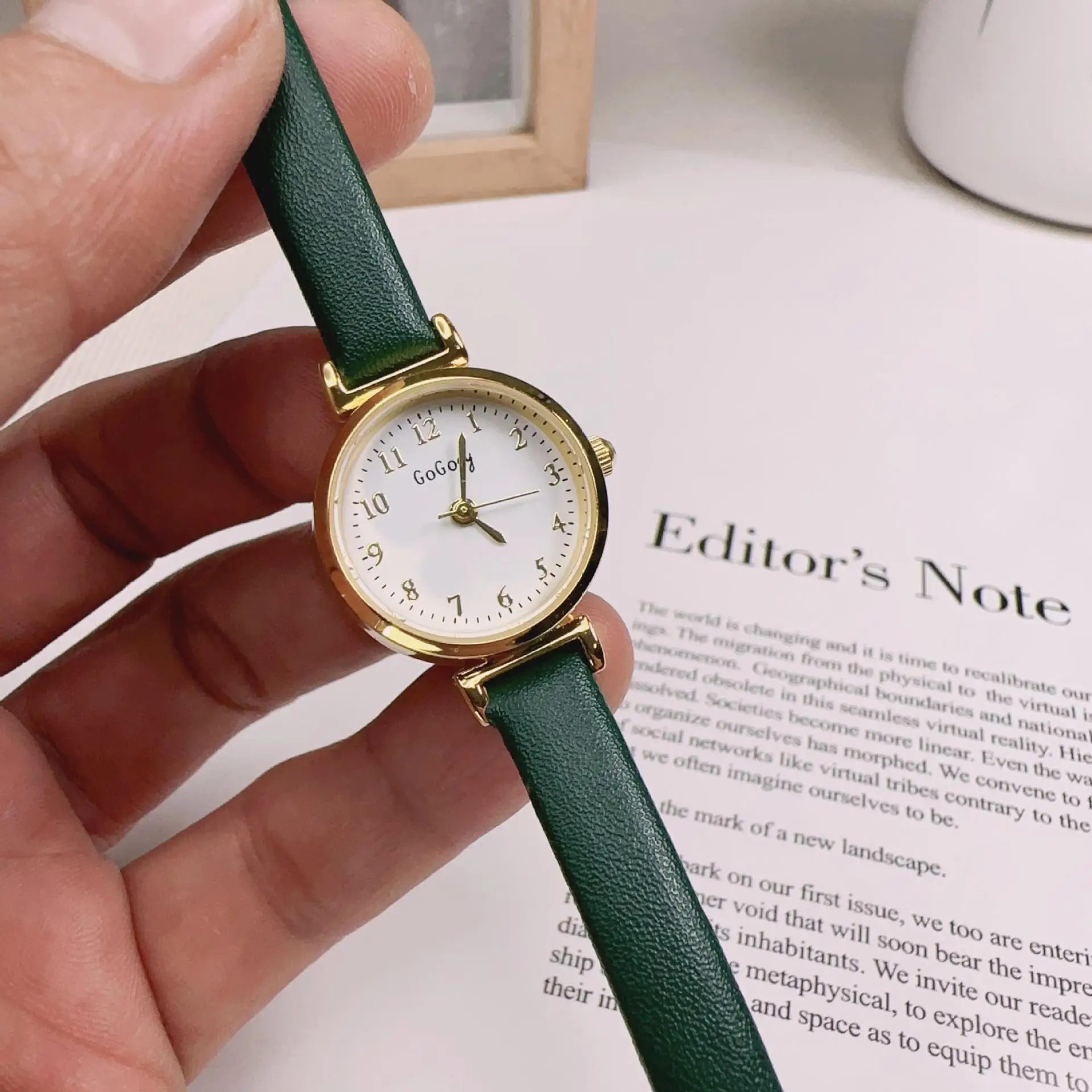 Women's Brown Leather Watch with Gold Dial - Image 3