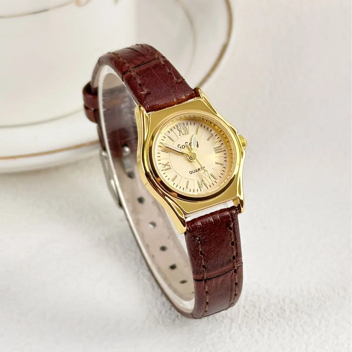 Women's Black Leather Strap Quartz Watch with Silver Case - Image 6